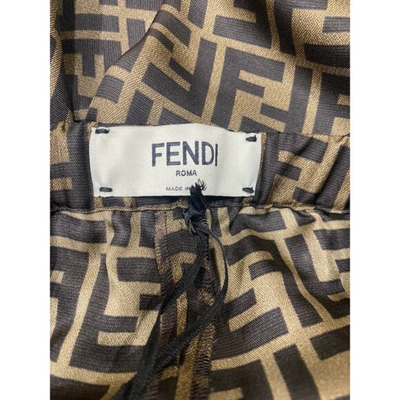 Fendi FF Twill Silk Flared Wide Leg Logo Monogram Tassel Tie Pants 40 - Picture 4 of 12